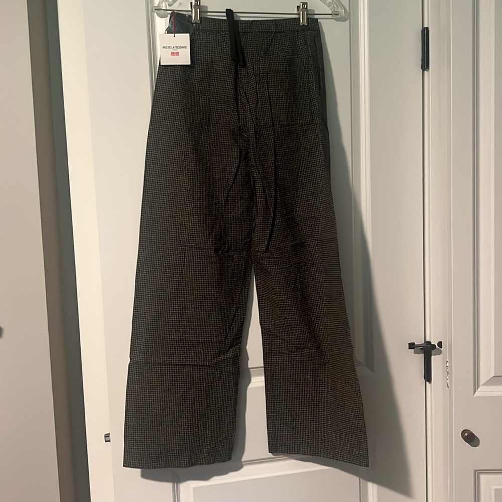 NWT Uniqlo Black Plaid Check Easy Pants Cotton Linen XS Ines De La Fressange - Picture 4 of 6